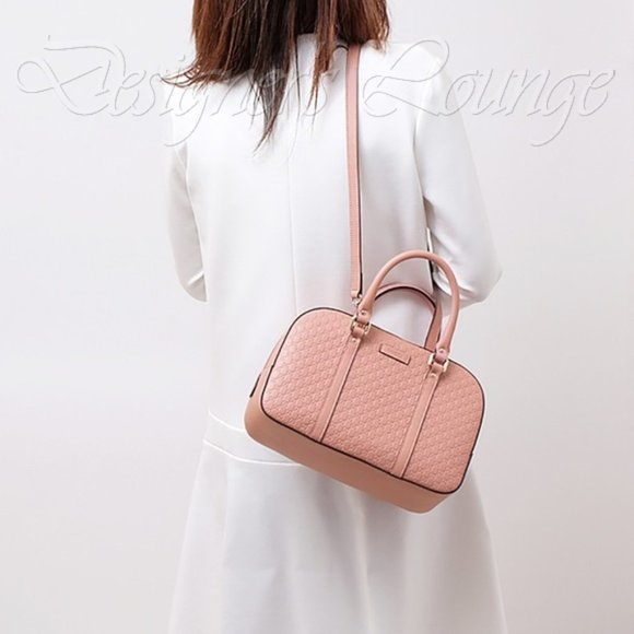 NEW GUCCI Micro GG Guccissima BREE Soft Pink Leather Medium Boston Bag $1,690 - Picture 7 of 16